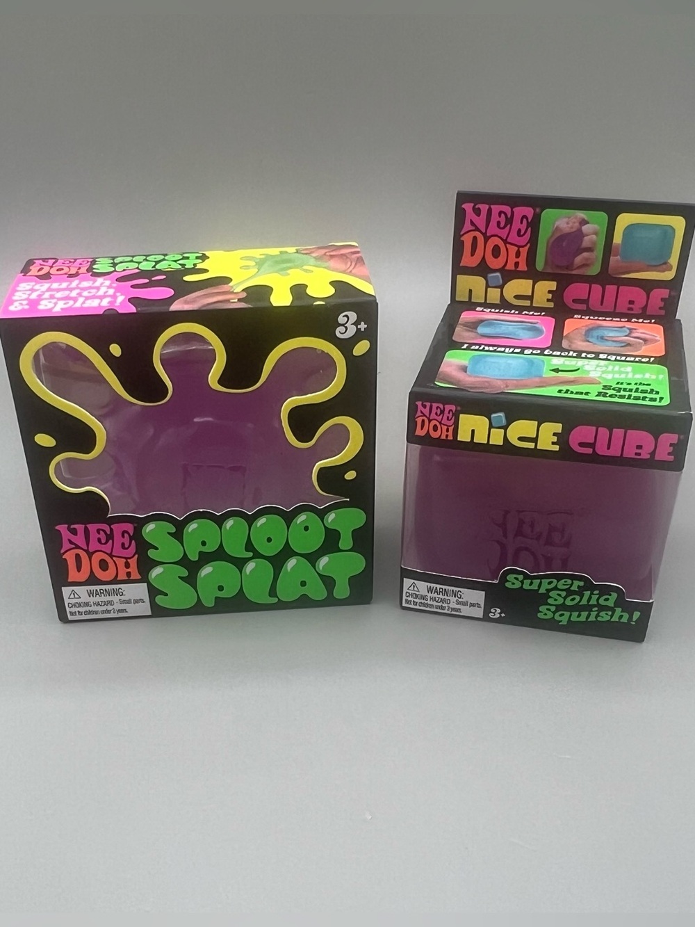 Authentic NEEDOH ~ 2 Pack 💜🩷~ Sploot Splat Squishy + Nice Cube Solid Squish Toy